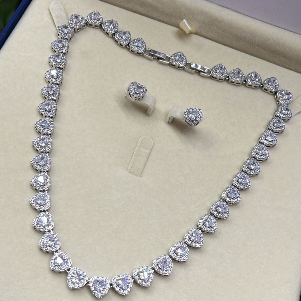 SET TIPO SWAROSKY PLATEADO REDONDO: COLLAR, PULSERA + TOPOS