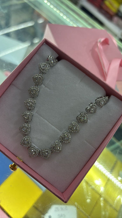 SET TIPO SWAROSKY PLATEADO REDONDO: COLLAR, PULSERA + TOPOS